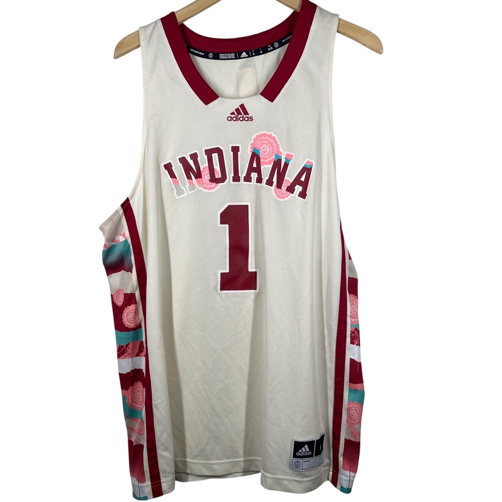 Adidas Indiana Hoosiers Basketball Jersey Cream Floral Side Panels Men XL #1